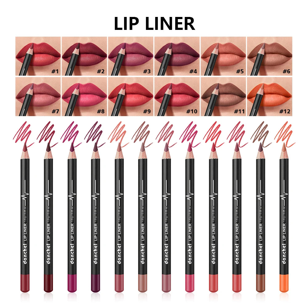 12-Color Waterproof Matte Lip Liner Pencil Set