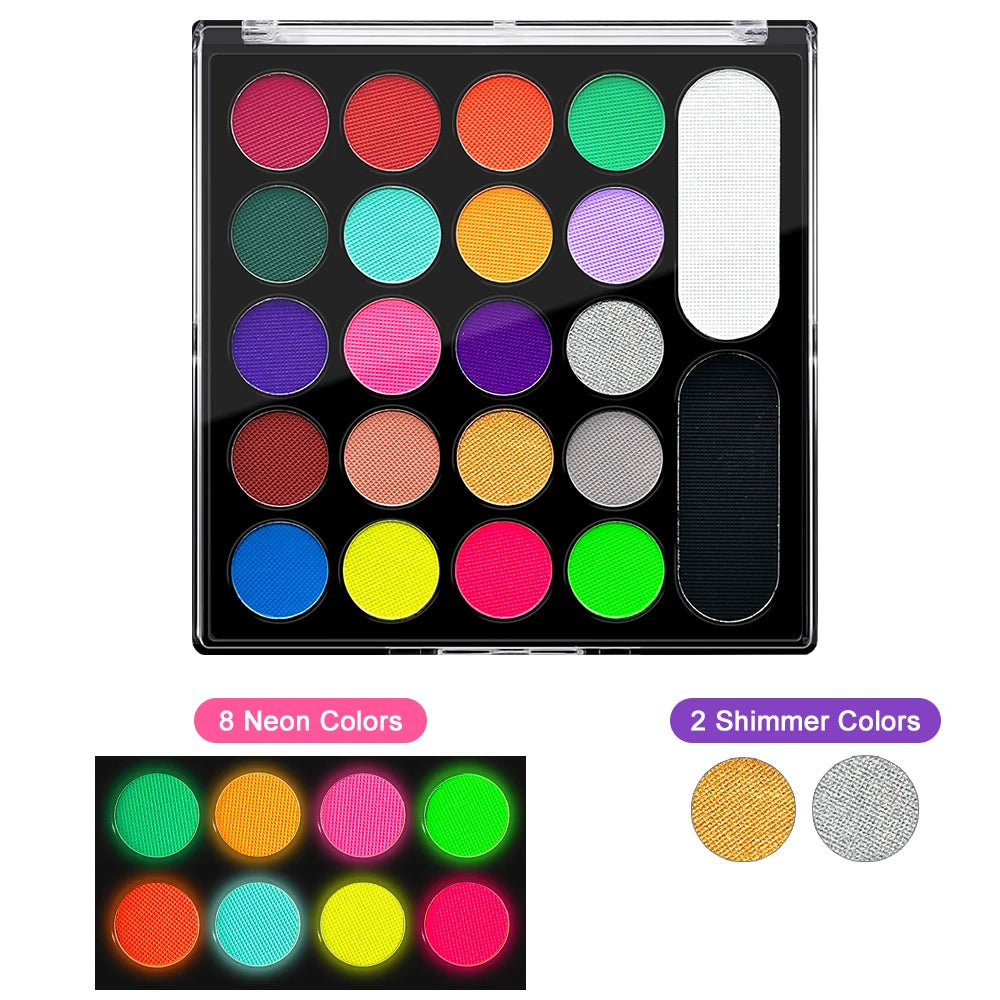 22-Color UV Glow Neon Face and Body Paint Palette