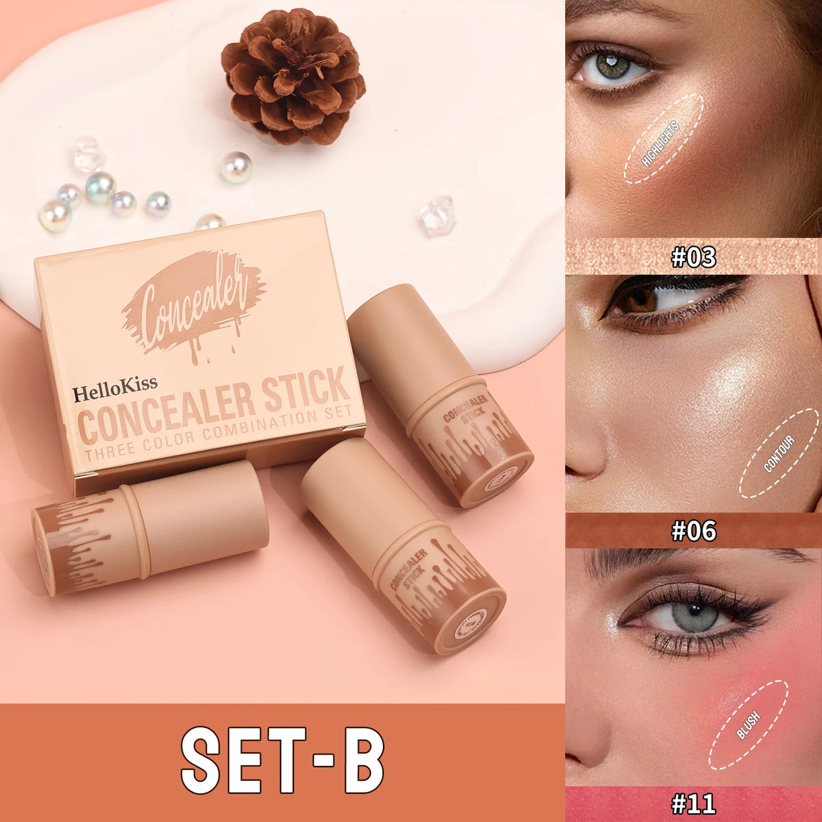 3-Piece Face Contouring and Highlighting Makeup Set