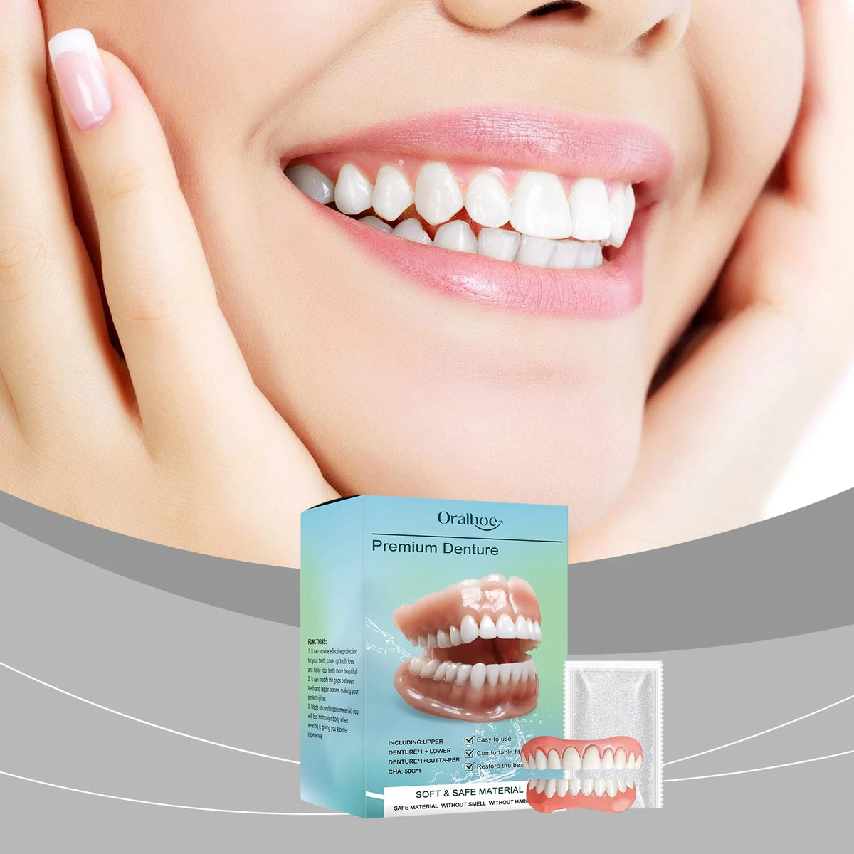 Temporary Silicone Cosmetic Denture Set for Smile Improvement