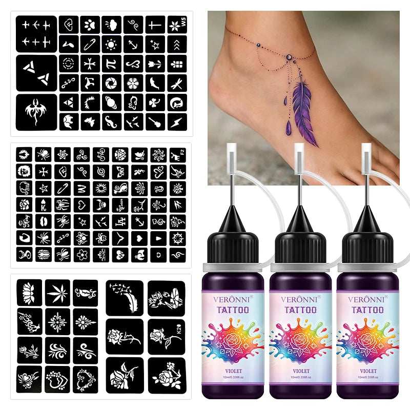 Temporary Tattoo Ink Kit with Stencils for DIY Body Art