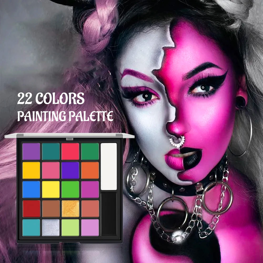 22-Color Professional Face and Body Paint Palette for Costumes
