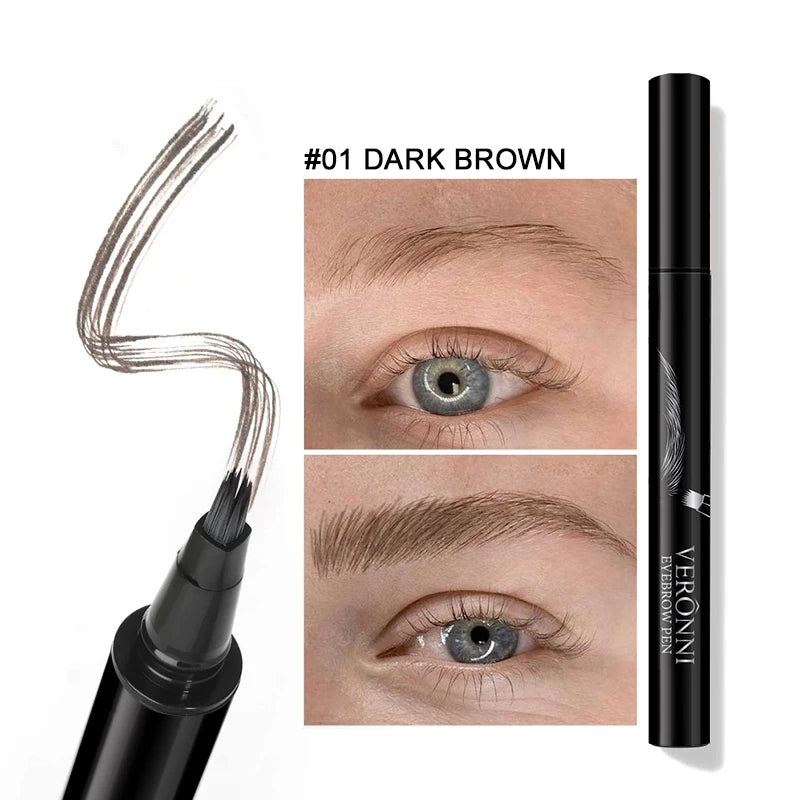 Waterproof 4-Tip Liquid Eyebrow Pen for Natural Brows
