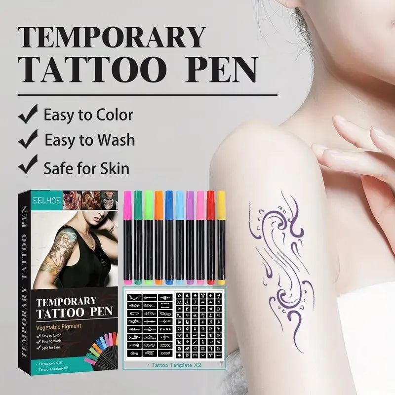 Temporary Tattoo Marker Pen Set with Stencils