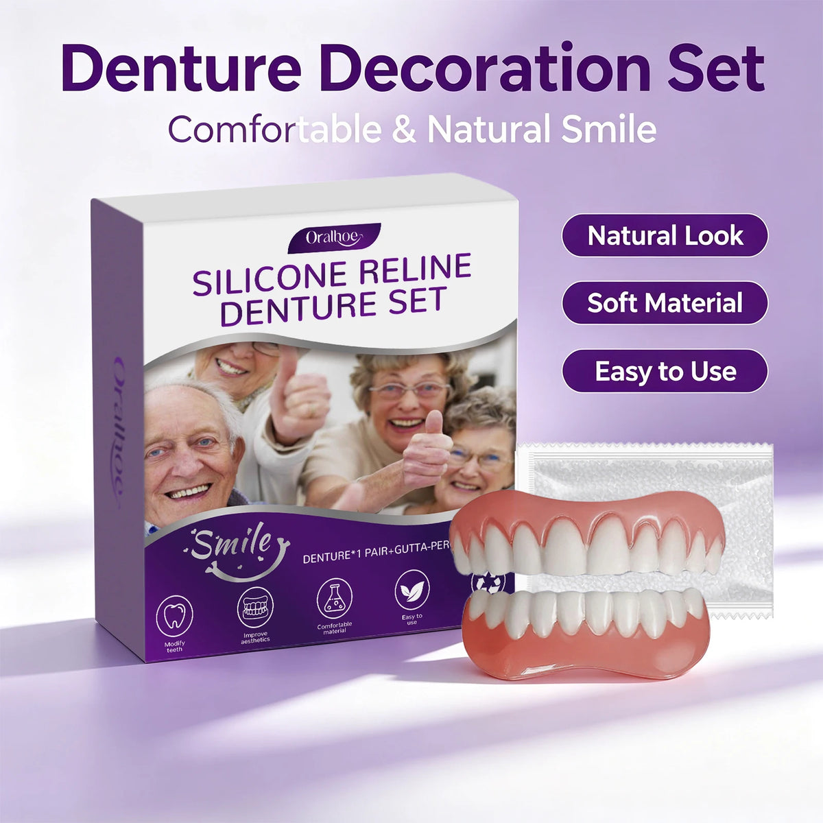 Cosmetic Silicone Denture Set for Instant Natural Smile