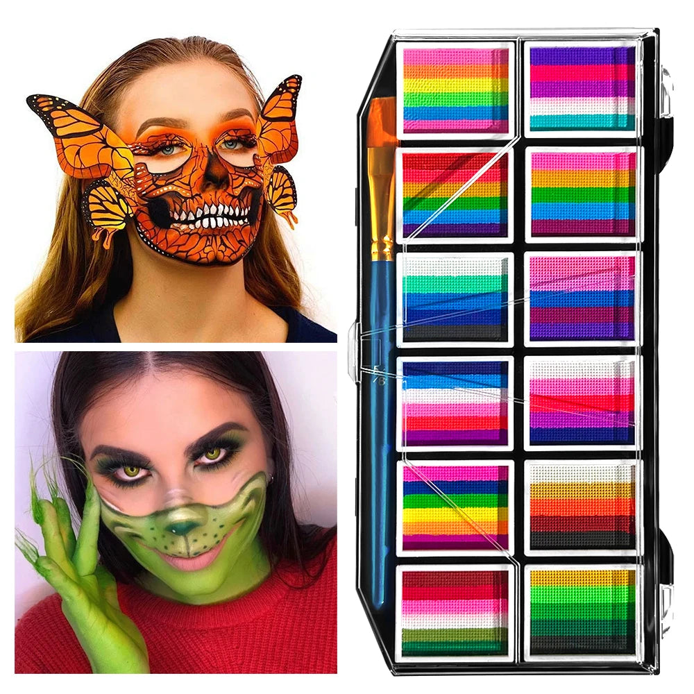 12-Color Rainbow Face and Body Paint Palette for Kids and Parties
