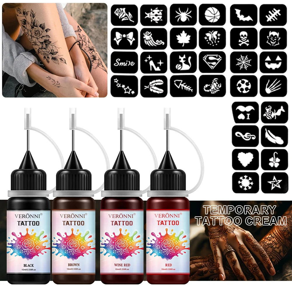 Waterproof Temporary Tattoo Ink Kit with Stencils