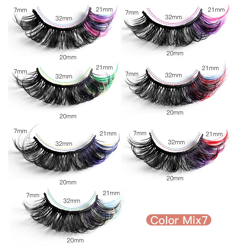3D Colorful Thick False Eyelashes Set