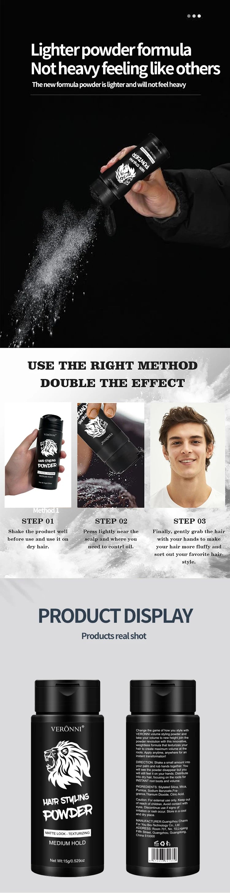 Volumizing Matte Hair Styling Powder for Men and Women