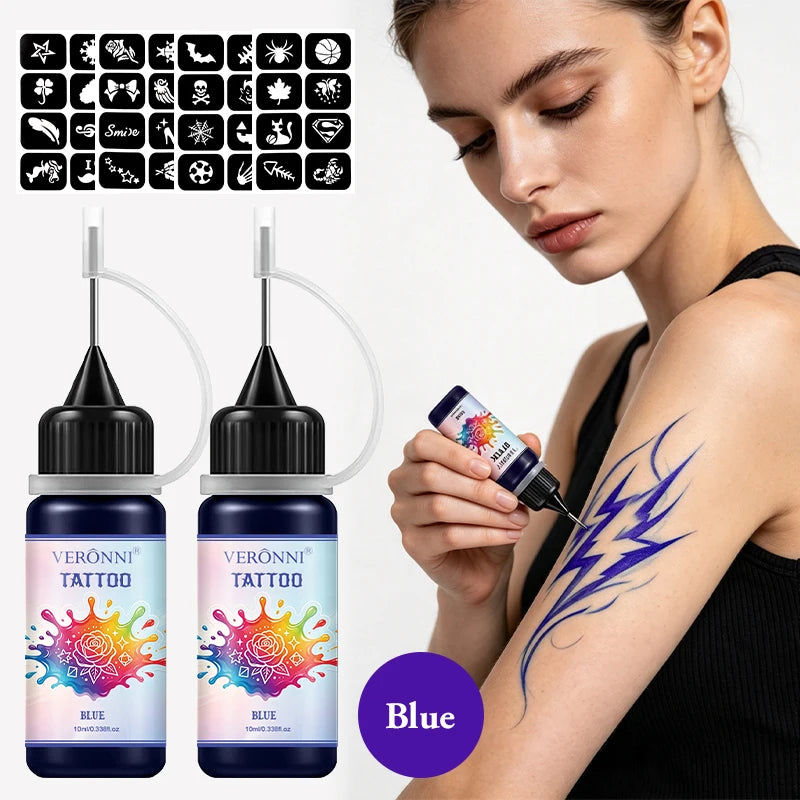 Temporary Henna Body Art Tattoo Juice Kit with Stencils