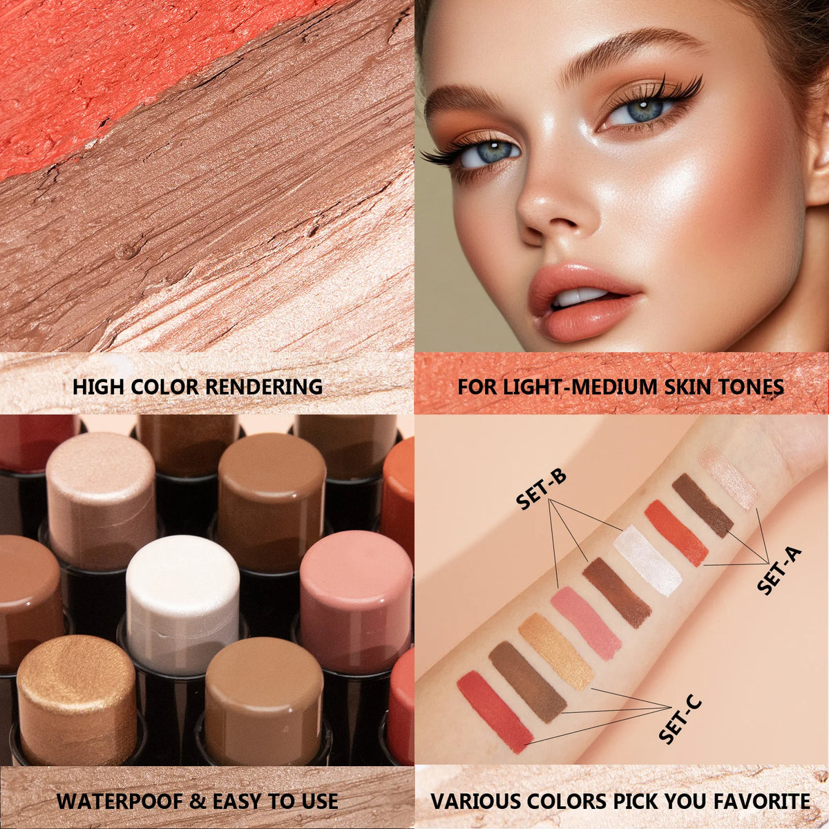3-Piece Cream Contouring and Highlighting Makeup Set