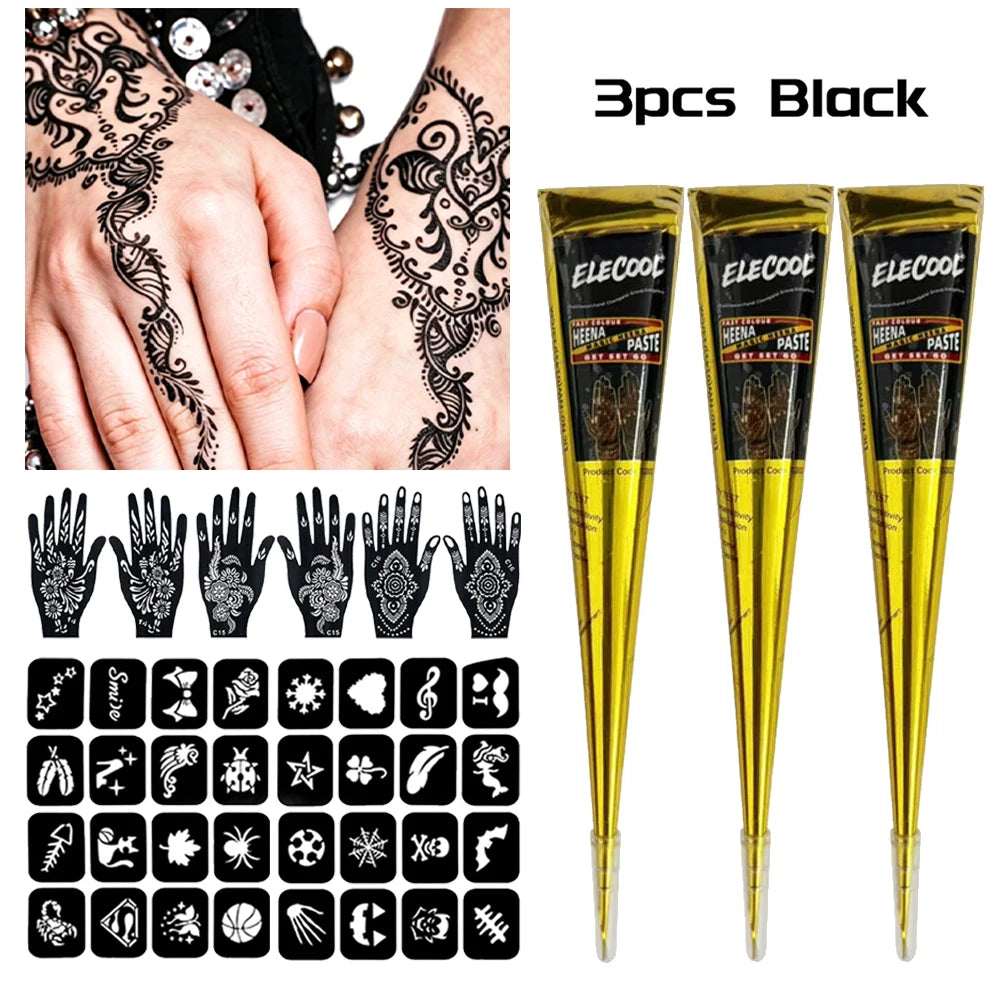 Temporary Henna Tattoo Kit with Stencils for DIY Body Art - 1