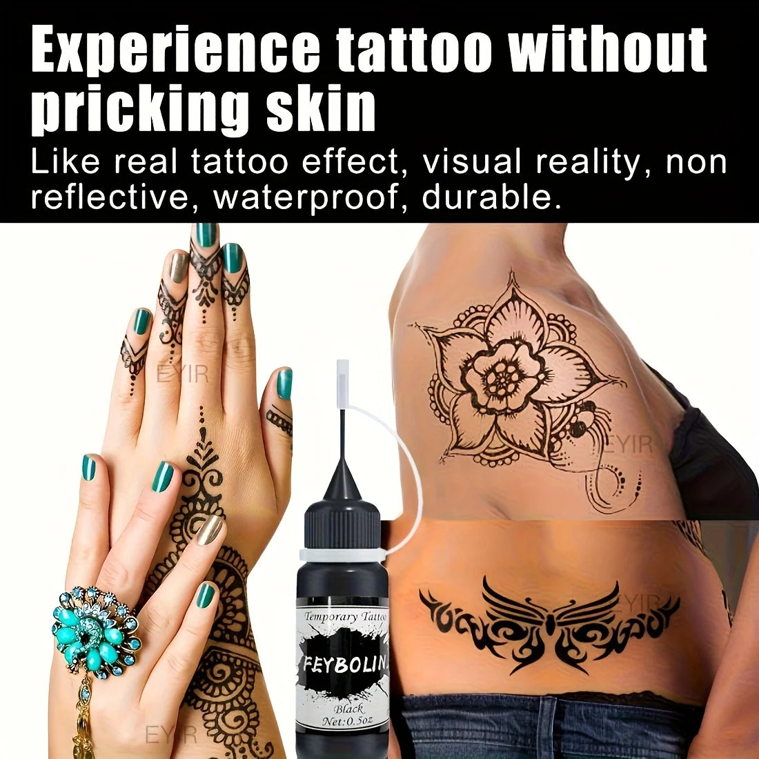 Temporary Black Henna Tattoo Gel for Festivals and Body Art - 8