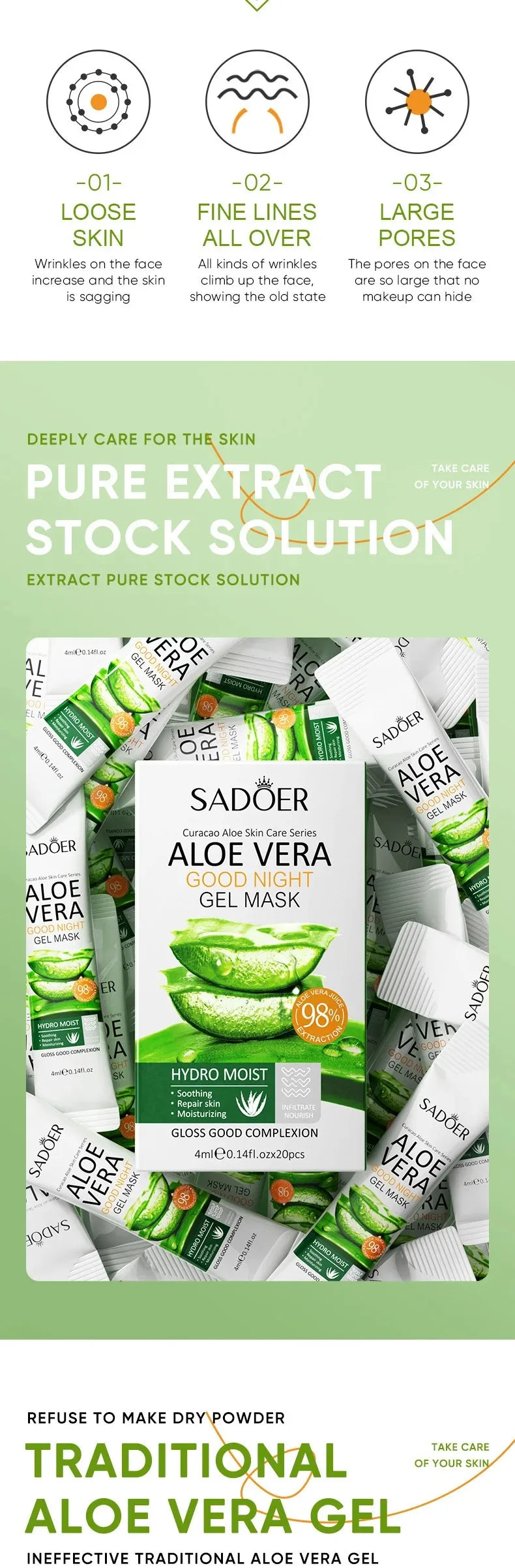 Hydrating Aloe Vera Overnight Gel Facial Masks