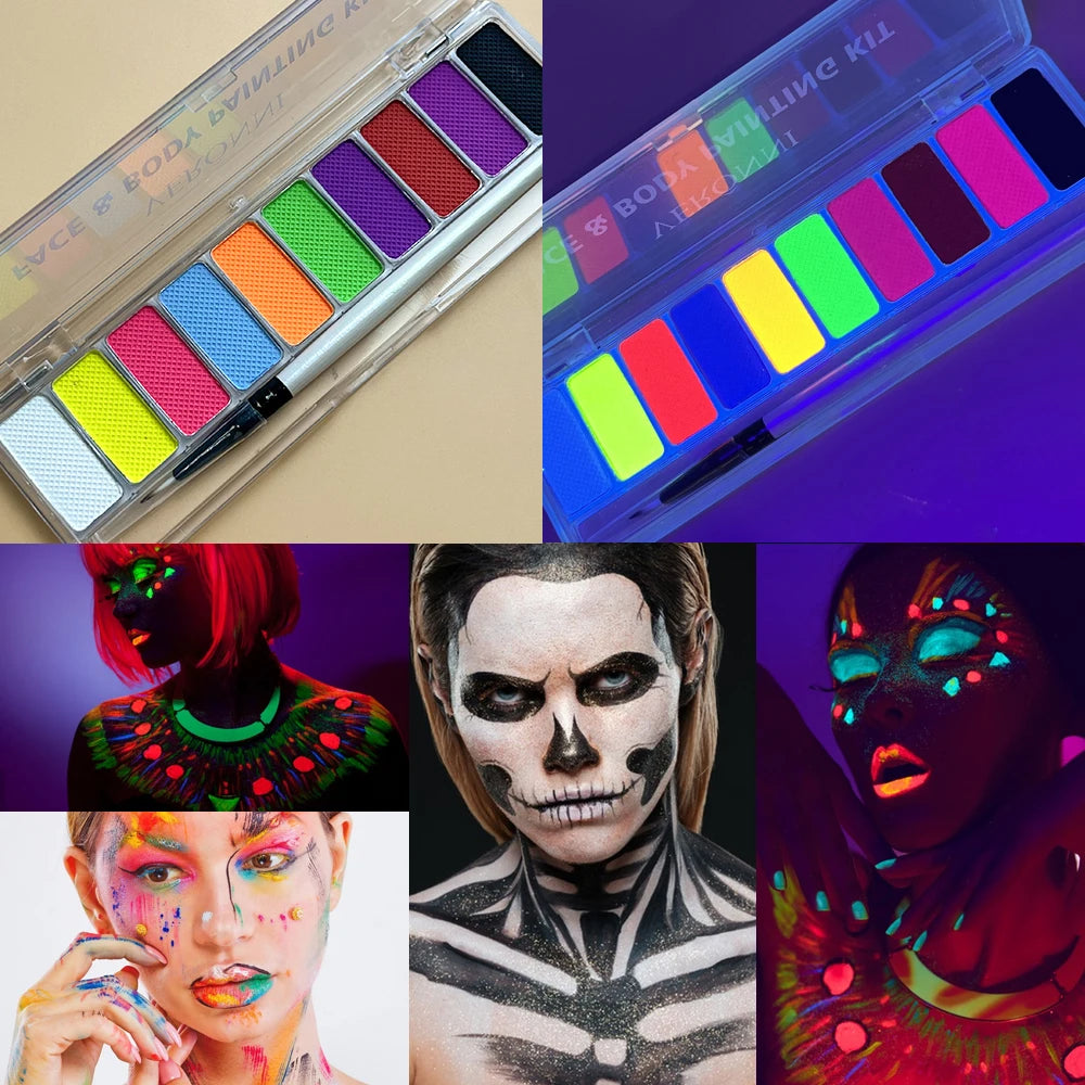 10-Color UV Glow Face and Body Paint Palette