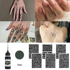Temporary Tattoo Gel Kit with Stencil Templates for Body Art