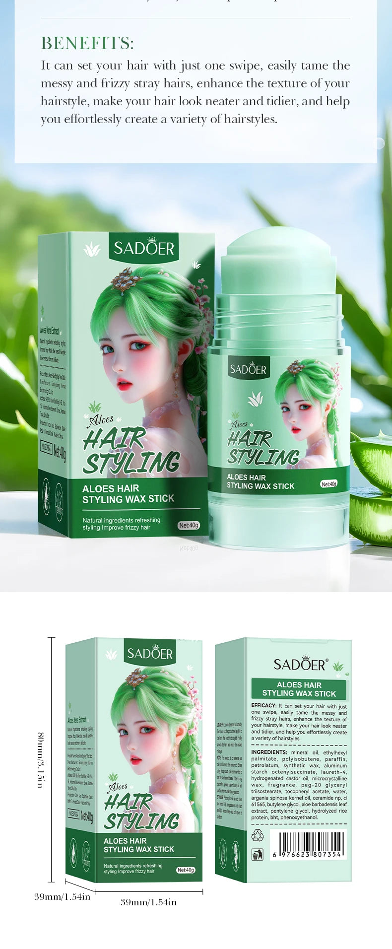 Anti-Frizz Hair Styling Wax Stick for Sleek Hairstyles