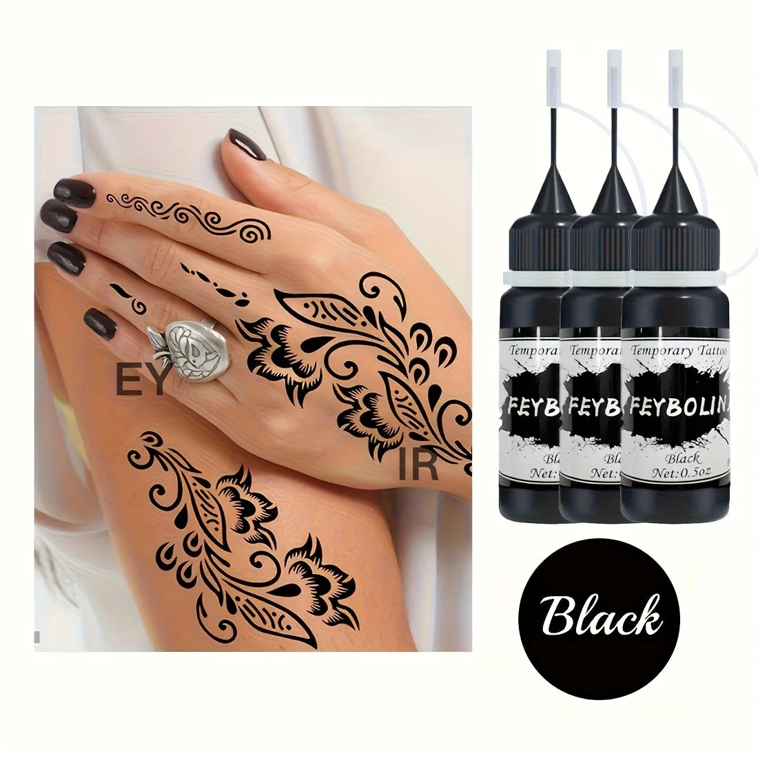 Temporary Black Henna Tattoo Gel for Festivals and Body Art