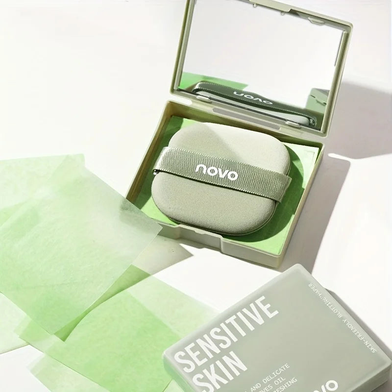 Portable Oil Blotting Sheets with Mirror and Puff