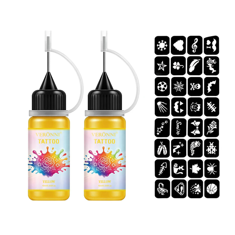 Waterproof Temporary Tattoo Ink Kit with Stencils