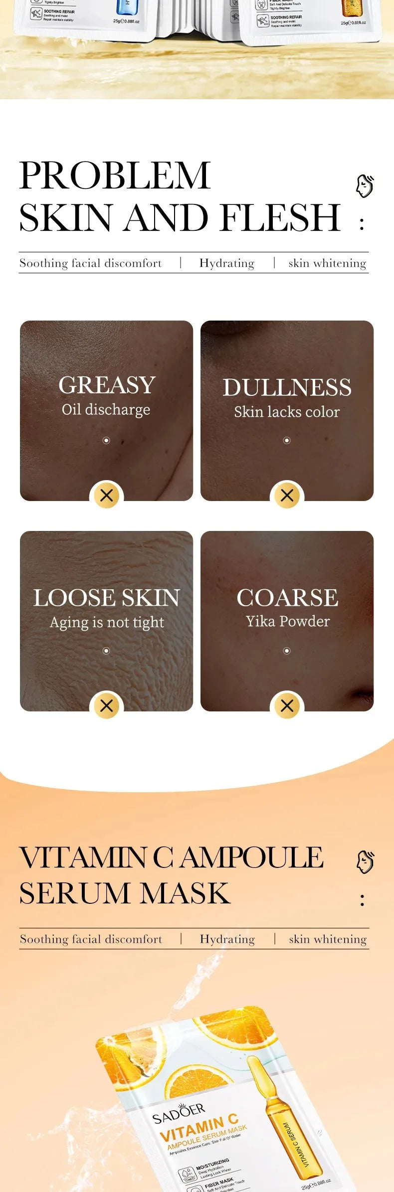 24K Gold and Vitamin C Hydrating Facial Sheet Mask Set - 8
