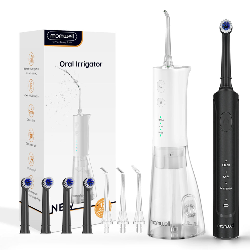 Portable Electric Oral Irrigator and Sonic Toothbrush Combo