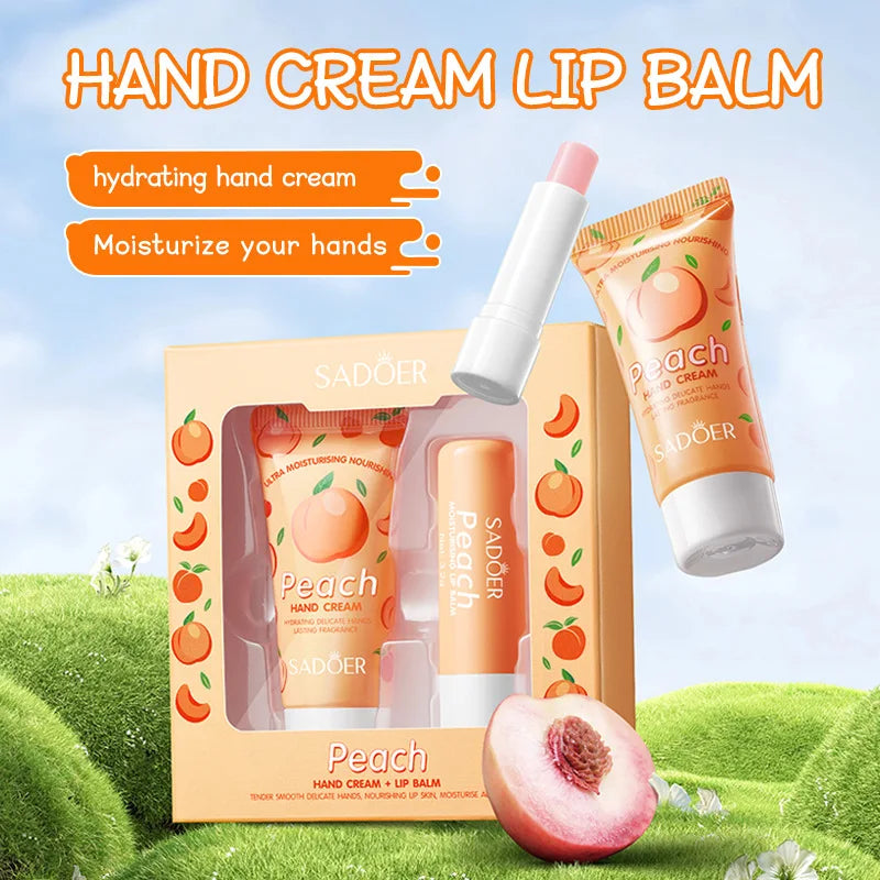 Moisturizing Peach Hand Cream and Lip Balm Set