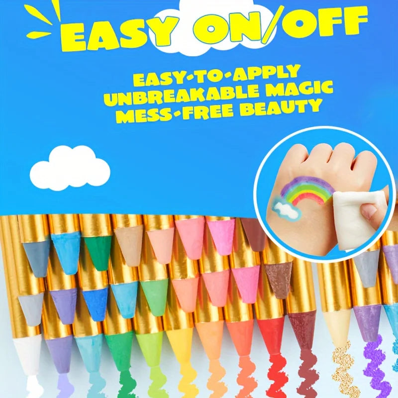 16-Color Face Paint Crayon Set for Parties and Halloween - 3