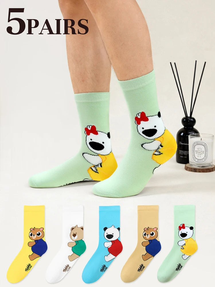 Cute Teddy Bear Print Crew Socks for Women - 7