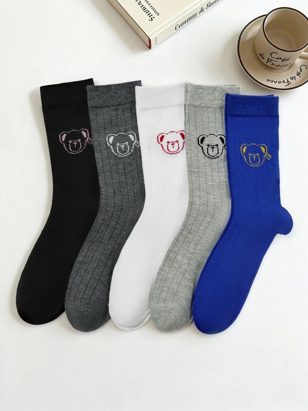 Creative Teddy Bear Embroidered Crew Socks