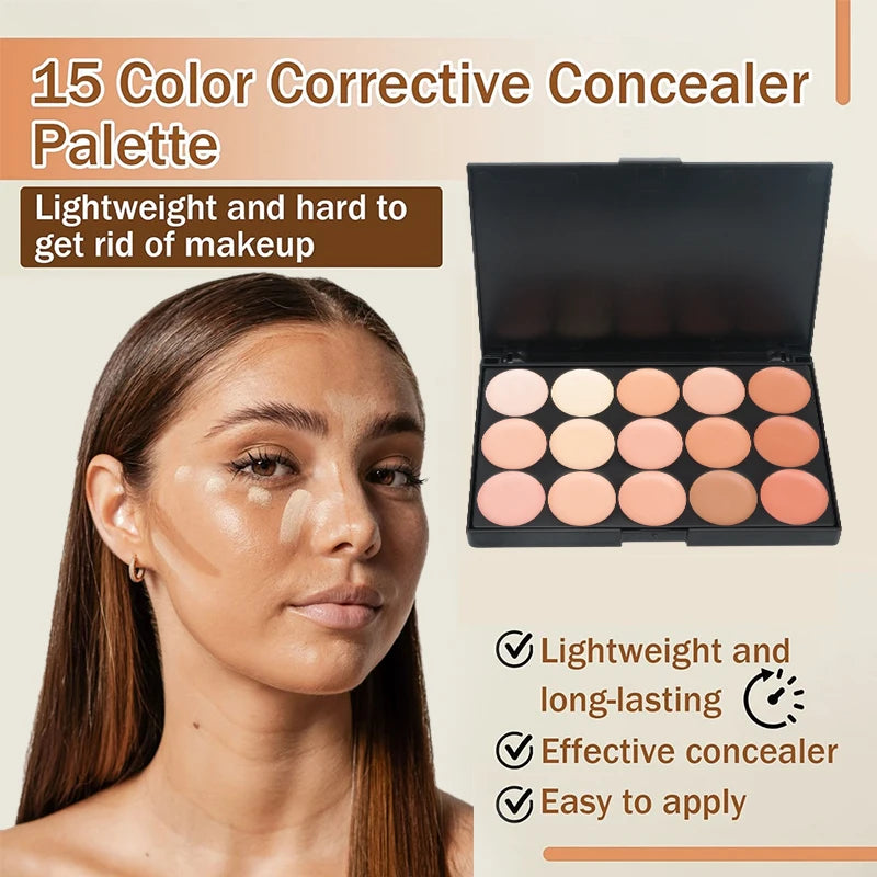 15-Color Professional Face Concealer Palette for Flawless Skin