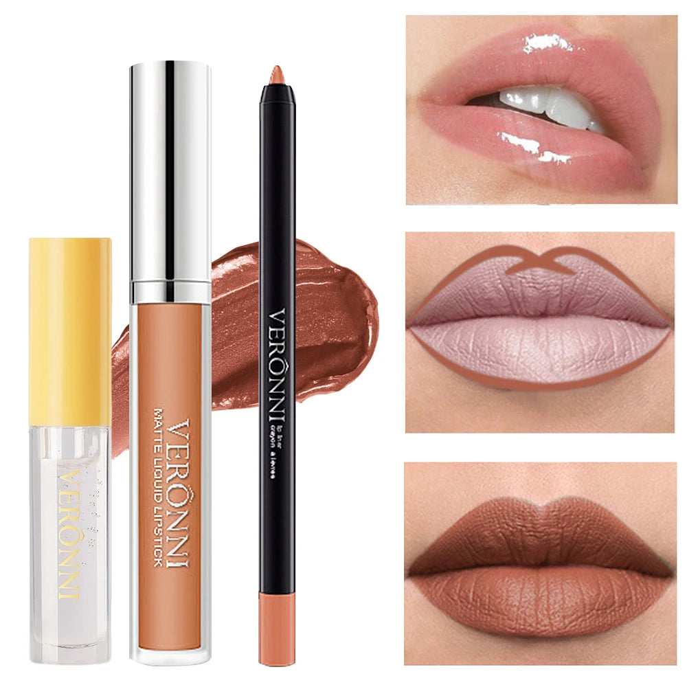 3-Piece Waterproof Matte Lip Makeup Set