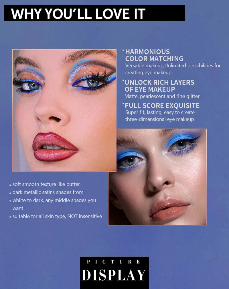 9-Color Blue Eyeshadow Palette for Festivals and Parties