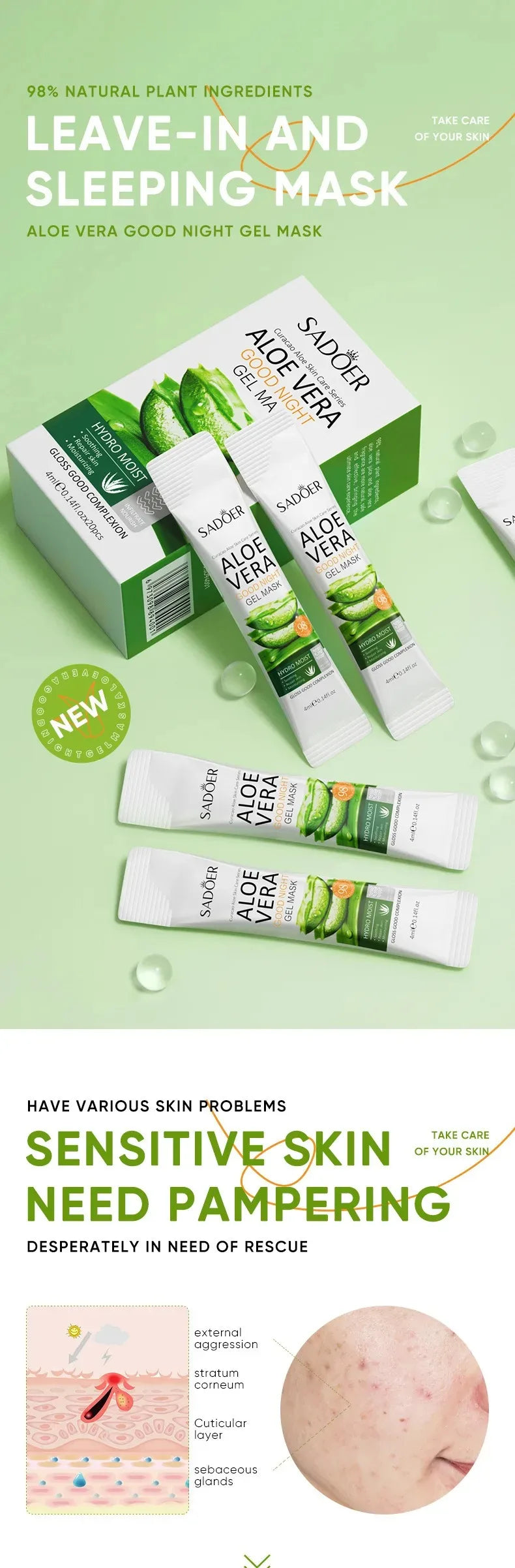 Hydrating Aloe Vera Overnight Gel Facial Masks