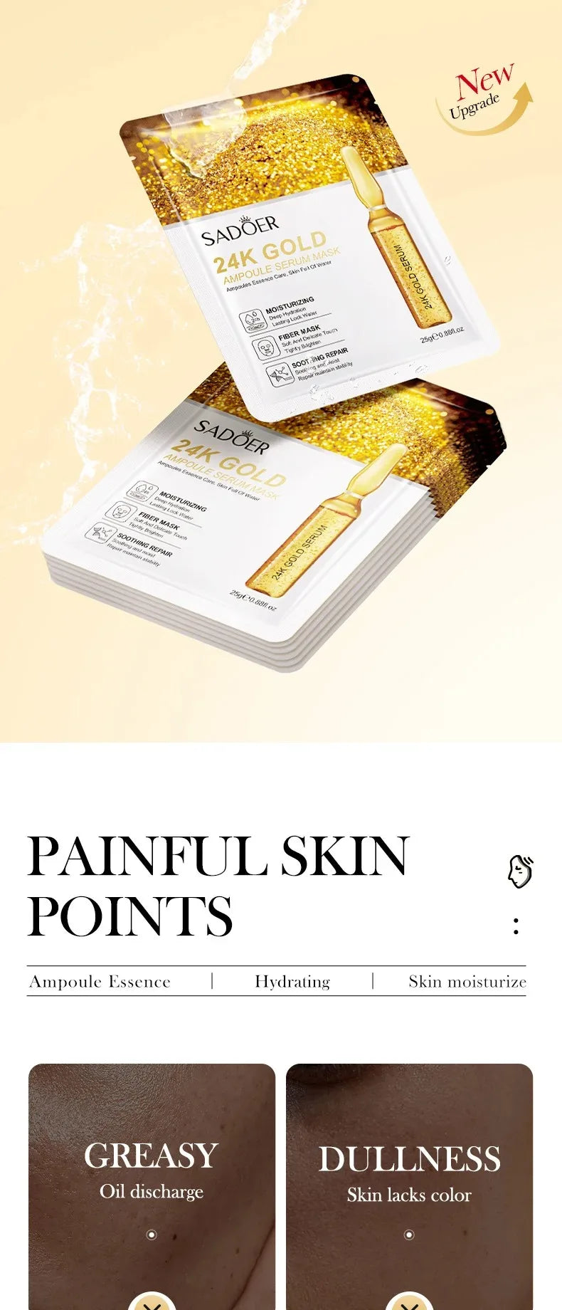 24K Gold Hydrating Ampoule Facial Sheet Mask Set