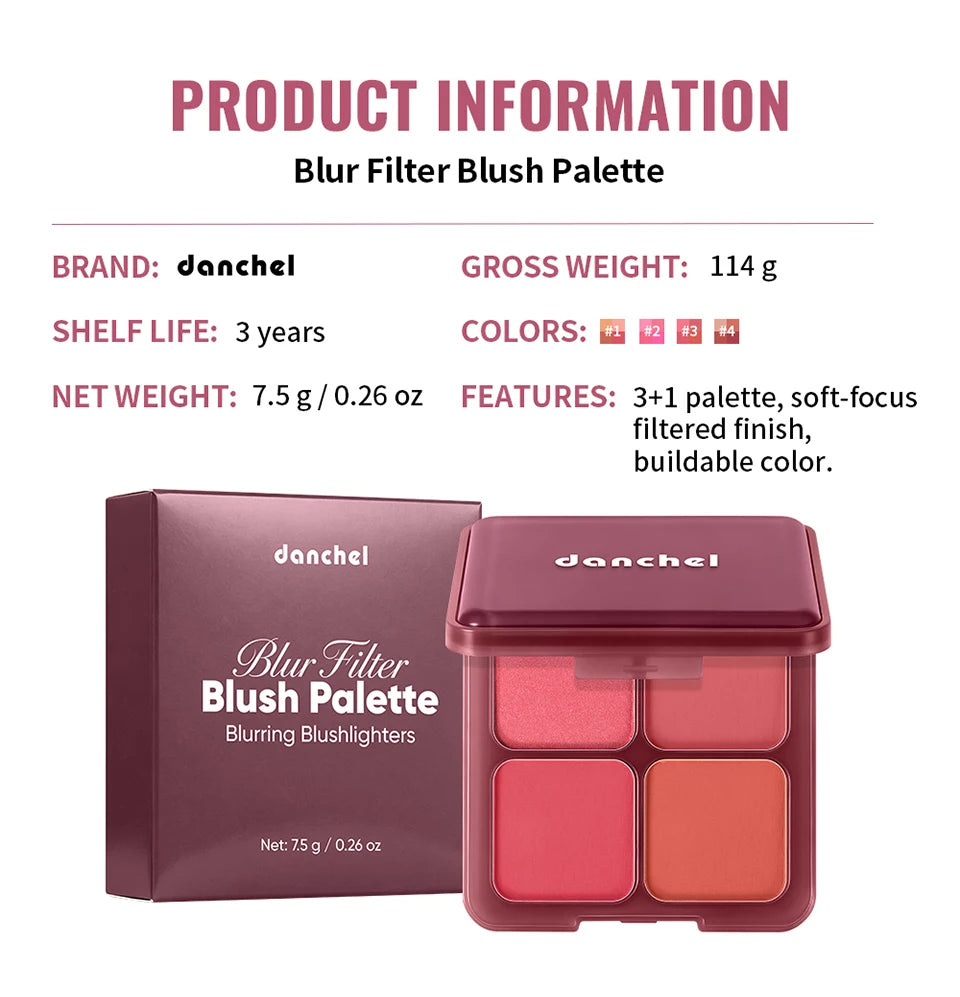 4-Color Matte Blush Palette with Soft Makeup Brush - 16
