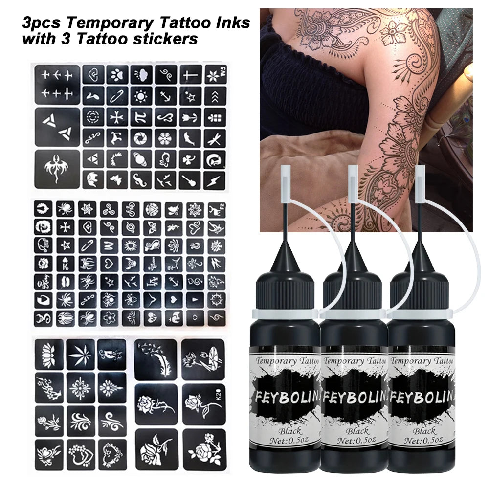 Long-Lasting Temporary Tattoo Ink Kit with Stencils