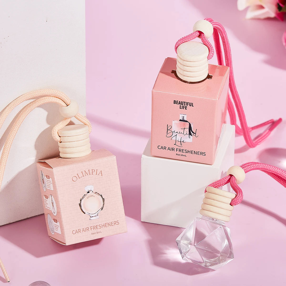 Pink Hanging Car Air Freshener Perfume Bottle