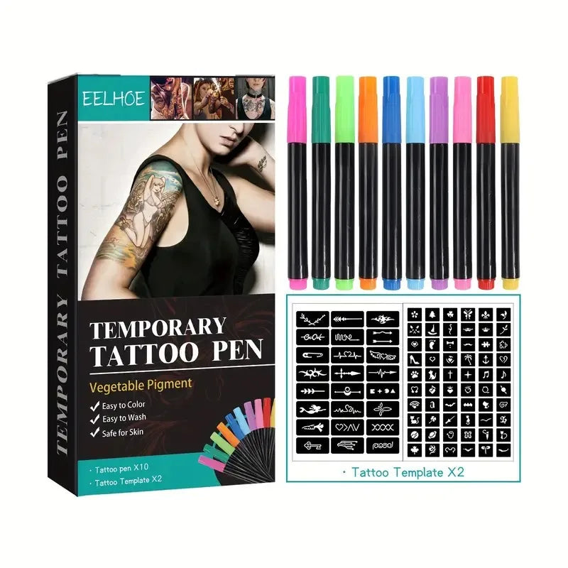 Temporary Tattoo Marker Pen Set with Stencils