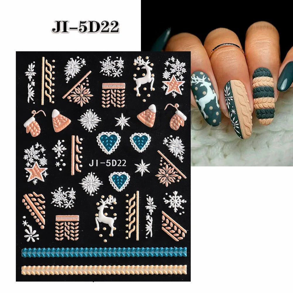 5D Embossed Christmas Nail Art Stickers - 11
