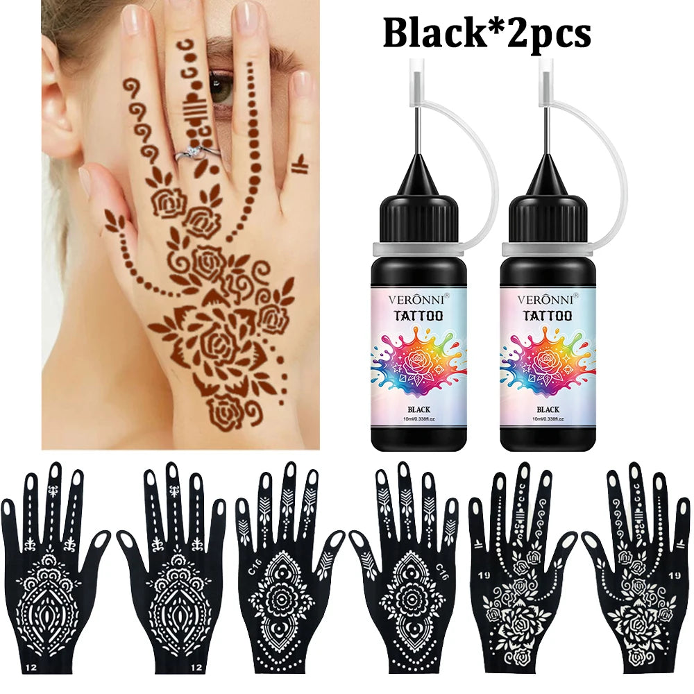 Temporary Tattoo Ink Kit with Stencils for DIY Body Art - 3