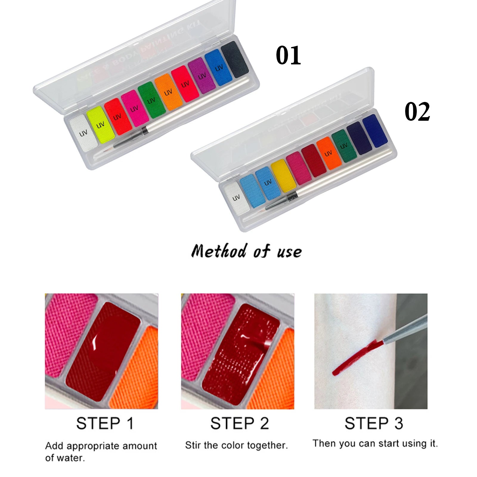 10-Color Neon UV Glow Face and Body Paint Palette
