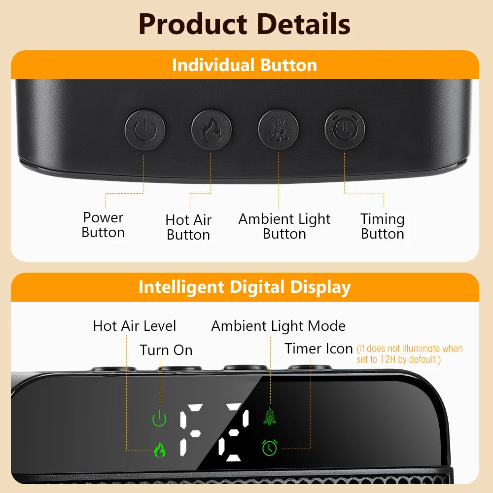 Portable Electric Space Heater with Rapid Ceramic Heating