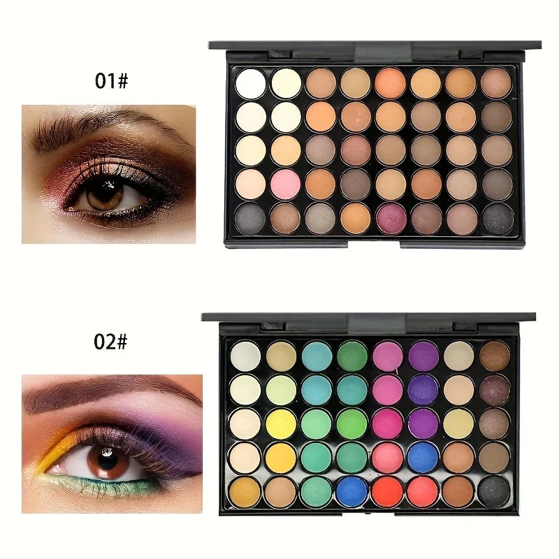 40-Color Professional Eyeshadow Palette with Makeup Brush Set