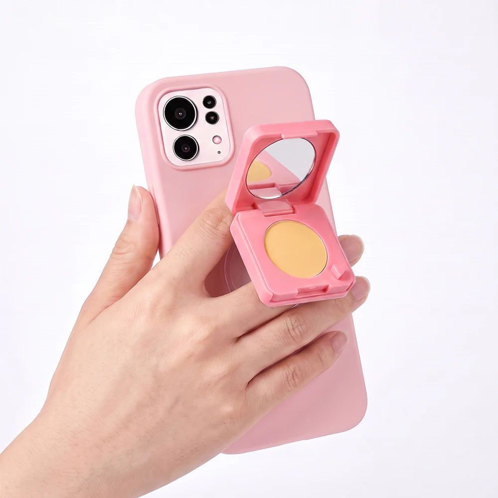 Oil-Control Pressed Powder Compact with Integrated Phone Grip
