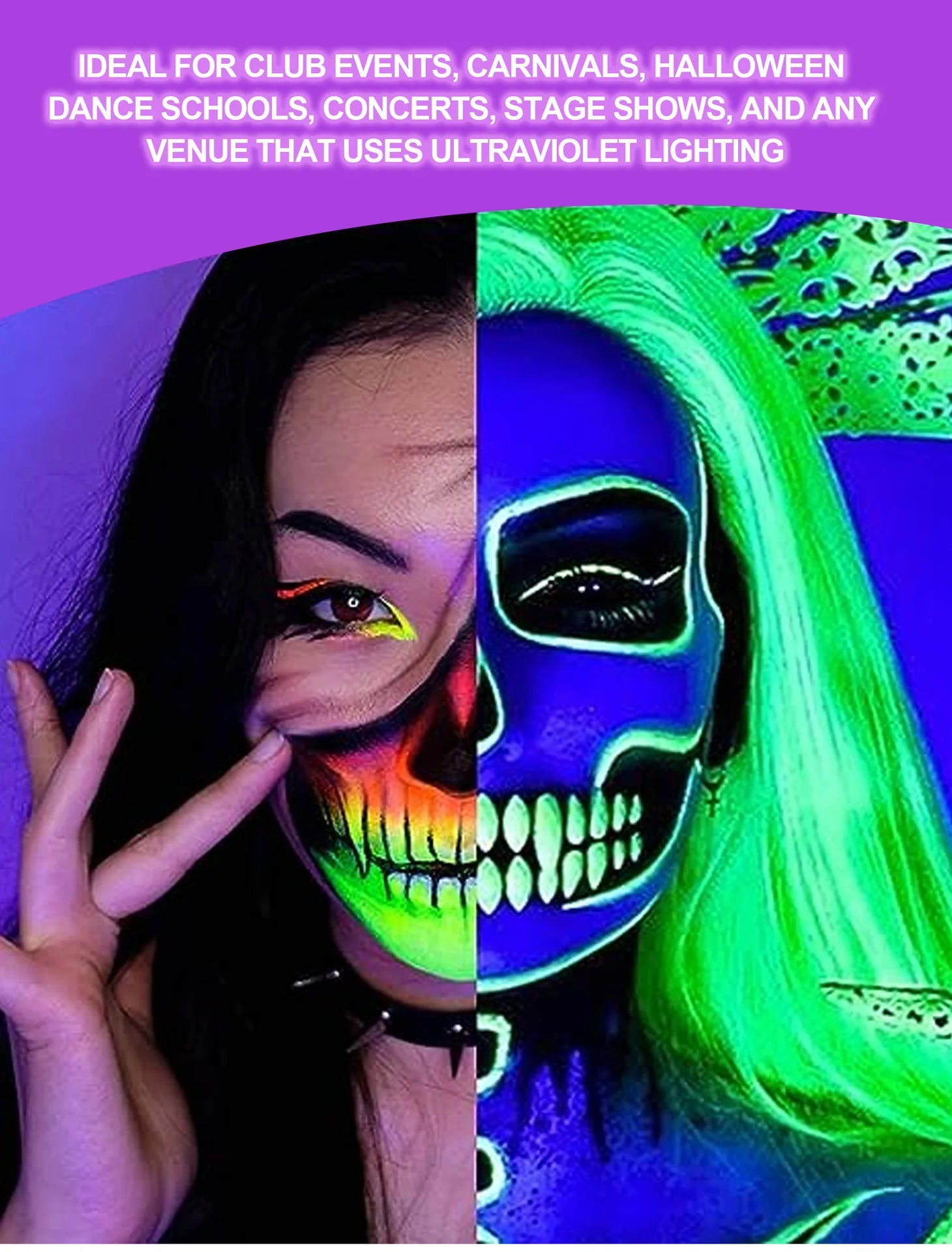 UV Neon Face and Body Paint Palette for Parties and Halloween - 12