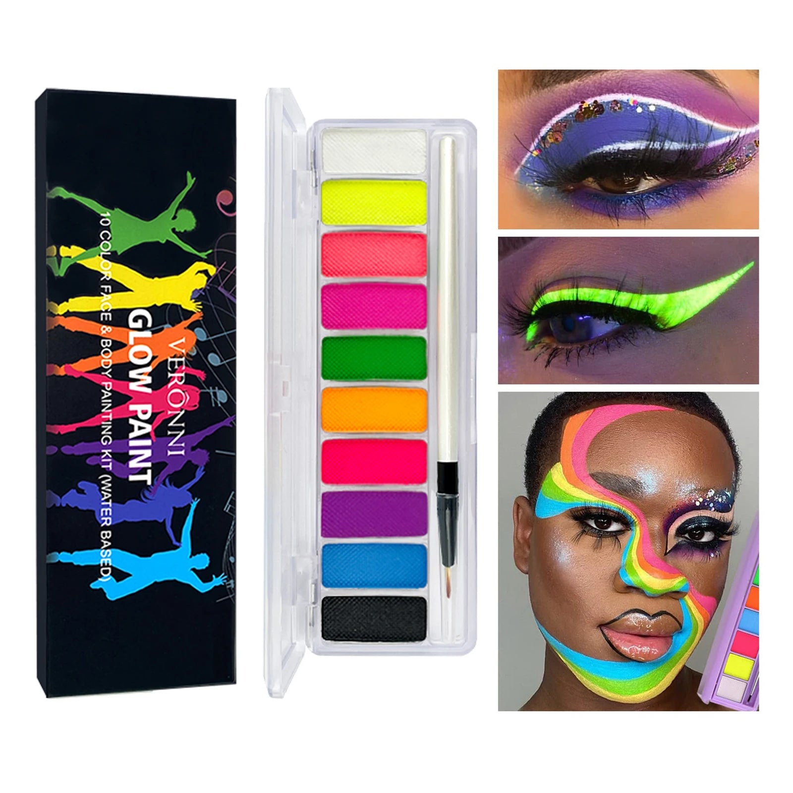 10-Color Neon UV Glow Face and Body Paint Kit