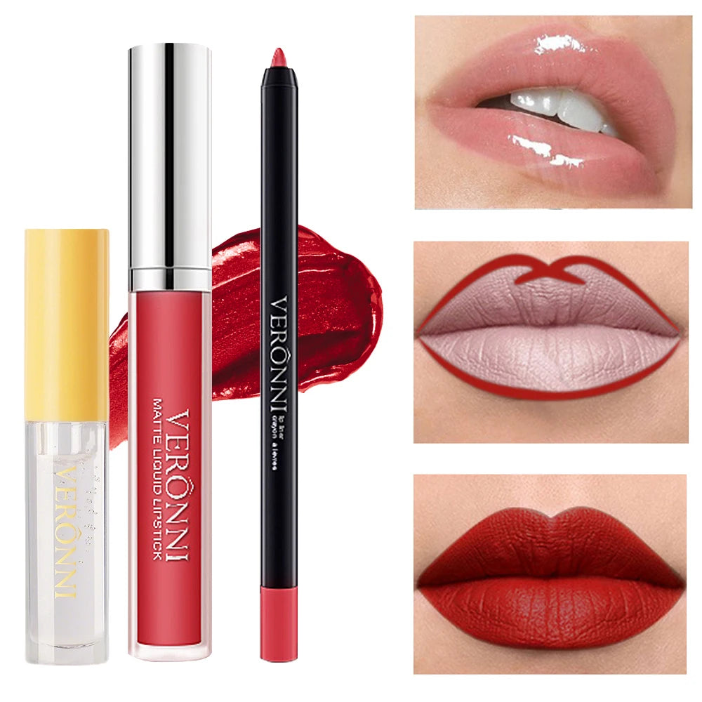 3-Piece Waterproof Matte Lip Makeup Set