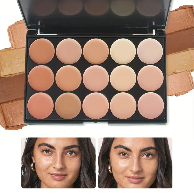 15-Color Professional Facial Concealer Palette and Brush - 13
