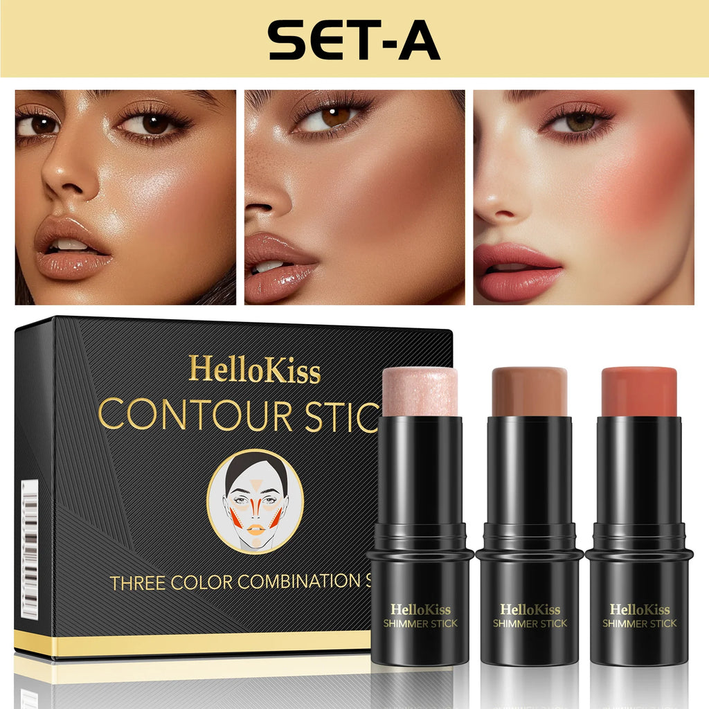 3-Piece Cream Contouring and Highlighting Makeup Stick Set